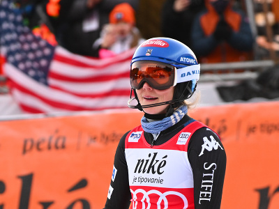 Americká lyžiarka Mikaela Shiffrinová v cieli 2. kola slalomu žien v rámci pretekov Svetového pohára v alpskom lyžovaní v lyžiarskom stredisku Jasná 