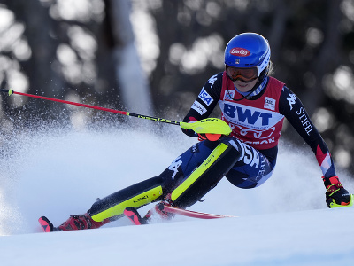 Americká lyžiarka Mikaela Shiffrinová na trati v 1. kole slalomu Svetového pohára v americkom Killingtone