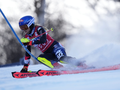 Americká lyžiarka Mikaela Shiffrinová na trati v 1. kole slalomu Svetového pohára v americkom Killingtone