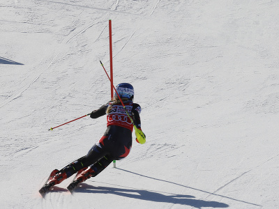 Mikaela Shiffrinová počas 1. kola slalomu v Are