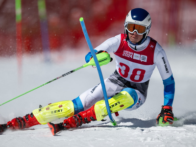 Slovenský lyžiar Daniel Palič na trati prvého kola slalomu chlapcov počas IV. zimných olympijských hrách mládeže v Gangwone v Južnej Kórei. 