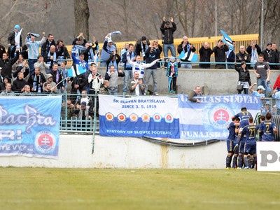 Slovanisti oslavujú gól do siete Nitry