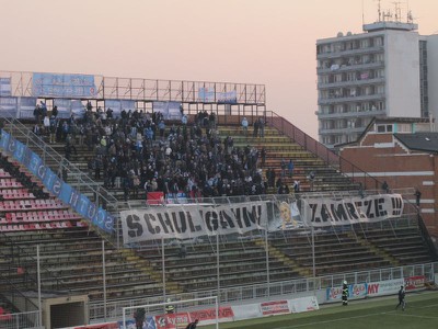 Choreo fanúšikov Slovana počas derby v Trnave