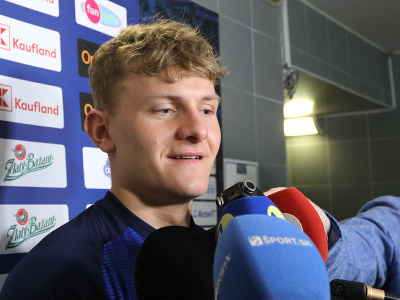 Na snímke slovenský útočník útočník Adam Sýkora počas mediálneho programu slovenskej hokejovej reprezentácie v štvrtom bloku prípravy
