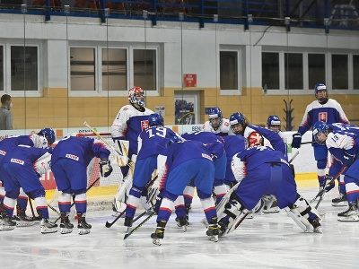 Na snímke tím Slovenska pred začiatkom zápasu turnaja A-skupiny I. divízie MS do 18 rokov