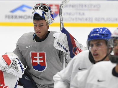 Slovenská hokejová reprezentácia do 20 rokov v Poprade počas prípravy na augustové IIHF majstrovstvá sveta U20. Na snímke brankár Šimon Latkóczy.