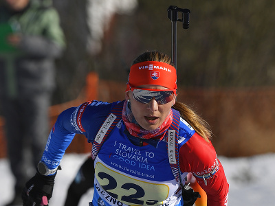 Slovenská biatlonistka Anastastia Kuzminová na trati miešanej štafety na 4x6 km na majstrovstvách Európy v biatlone v Osrblí