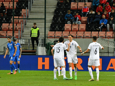 Radosť hráčov Azerbajdžanu po strelenom góle 