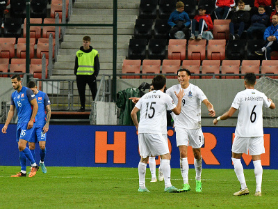 Radosť hráčov Azerbajdžanu po strelenom góle 