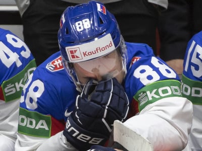 Na snímke hokejista Kristián Pospíšil (Slovensko) reaguje v zápase základnej A-skupiny Kazachstan - Slovensko