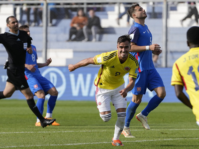 Kolumbijský futbalista Tomas Angel sa teší z gólu na 3:0 počas osemfinálového zápasu Kolumbia - Slovensko