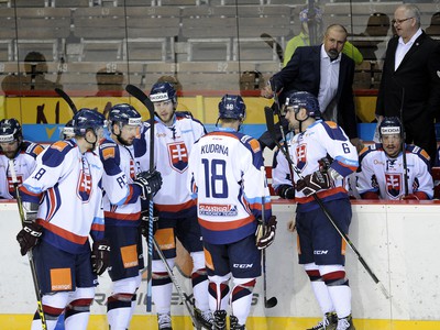 Slovenskí hokejisti počas súboja