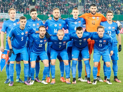 Tím Slovenska počas medzištátneho prípravného zápasu Slovensko - Rakúsko