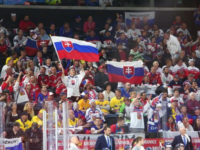 Slovenskí fanúšikovia počas zápasu so Švajčiarskom