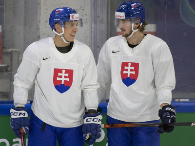 Slovenskí reprezentanti vľavo Martin Fehérváry a vpravo Pavol Regenda počas tréningu