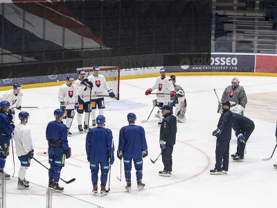Snímka z tréningu slovenskej hokejovej reprezentácie pred Švajčiarskym pohárom