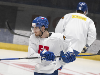 Slovenský hokejový reprezentant Peter Cehlárik počas tréningu na reprezentačnom zraze v Bratislave