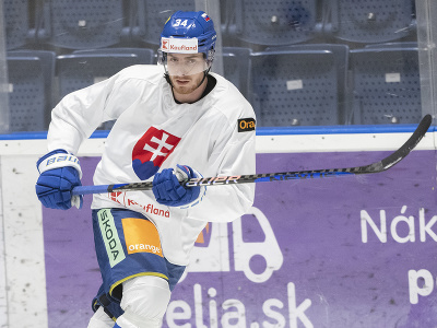 Slovenský hokejový reprezentant Peter Cehlárik počas tréningu na reprezentačnom zraze v Bratislave 