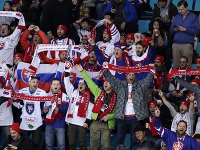 Slovenskí fanúšikovia podporujú hokejistov v zápase proti USA