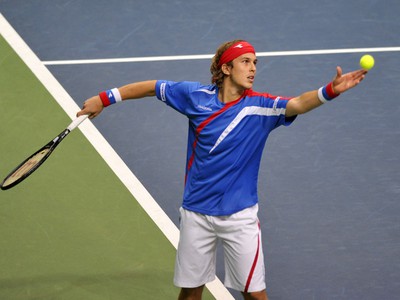 Slovenský tenista Lukáš Lacko počas zápasu Davisovho pohára proti Lotyšsku.