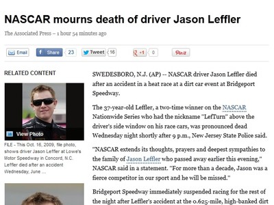 O smrti Lefflera informuje i portál Yahoo