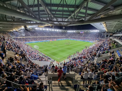 Pohľad na štadión pred zápasom J-skupiny 5. kola kvalifikácie ME 2024 vo futbale Slovensko - Portugalsko v Bratislave