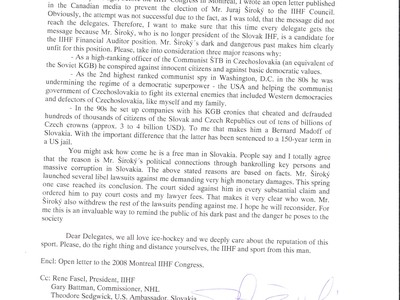 List pre delegátov IIHF