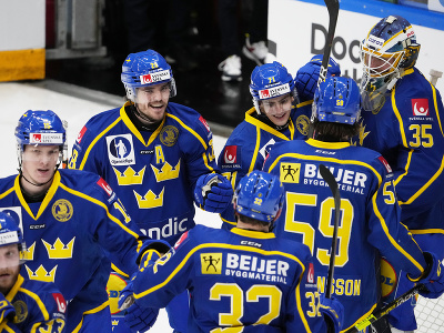Víťazné oslavy hokejistov Švédska