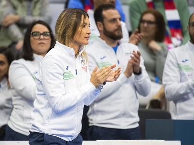kapitánka tímu Talianska Tathiana Garbinová počas zápasu kvalifikácie na finálový turnaj Pohára Billie-Jean Kingovej