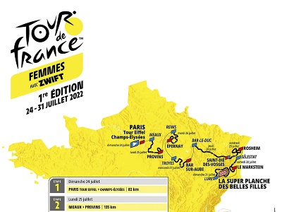 Na snímke mapa s jednotlivými etapami počas prezentácie nového ročníka prestížnych pretekov Tour de France 2022