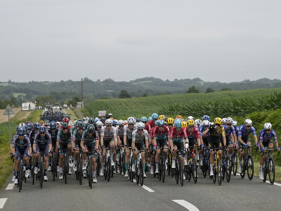 Pelotón na trati 4. etapy pretekov Tour de France