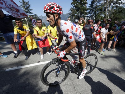 Francúzsky cyklista Julian Alaphilippe oslavuje v cieli víťazstvo 16. etapy 
