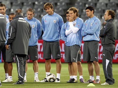 Futbalisti Uruguaja na tréningu,
