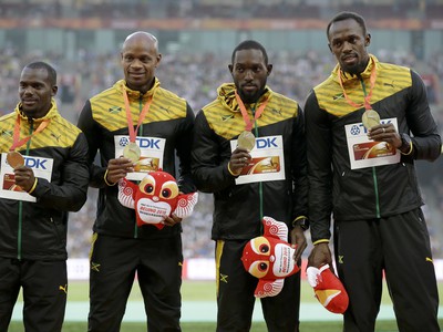 Nesta Carter, Asafa Powell, Nickel Ashmeade a Usain Bolt