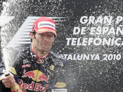 Mark Webber oslavuje víťazstvo VC Španielska