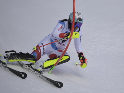 Wendy Holdenerová počas 1. kola slalomu v Aare