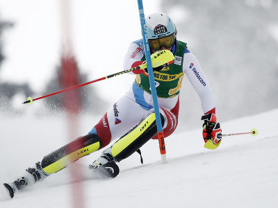 Wendy Holdenerová na trati počas 1. kola slalomu v Jasnej