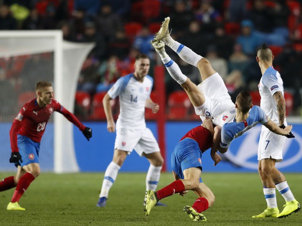 Momentka zo zápasu medzi Českom a Slovenskom v Lige národov