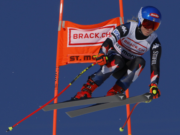 Americká lyžiarka Mikaela Shiffrinová počas tréningu zjazdu v St. Moritzi