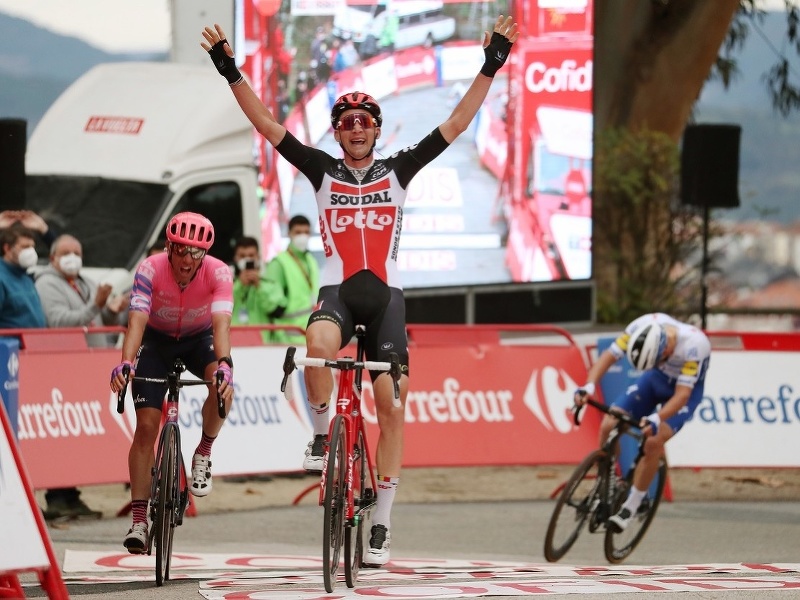 Tim Wellens oslavuje etapový triumf