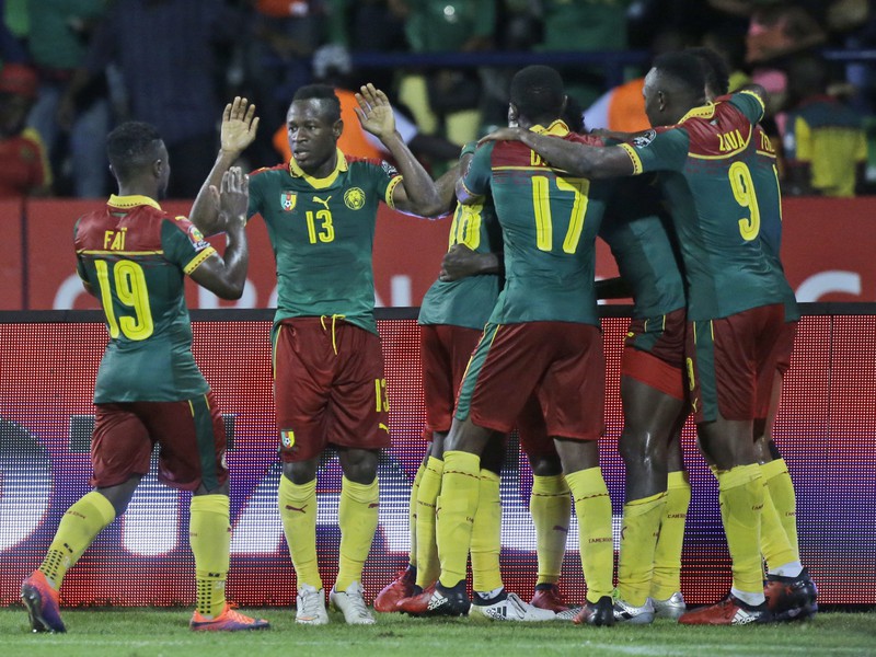 Gólové oslavy futbalistov Kamerunu