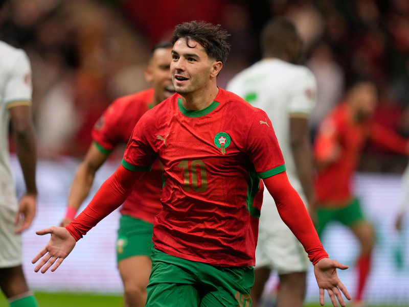 Brahim Abdelkader Díaz oslavuje gól Maroka