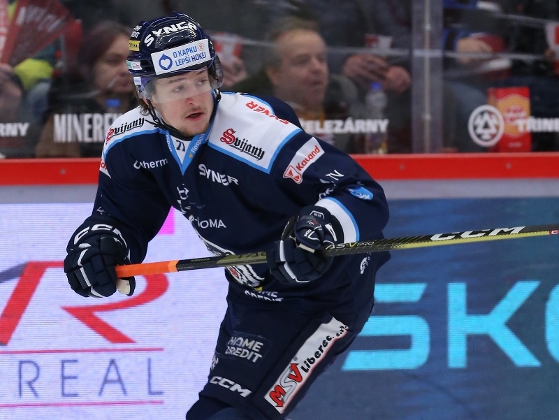 Český hokejista Adam Najman v drese tímu Bílí Tygři Liberec