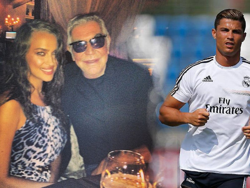 Irina Shayk popíja v spoločnosti módneho návrhára Roberta Cavalliho, Cristiano Ronaldo už drie na trávniku