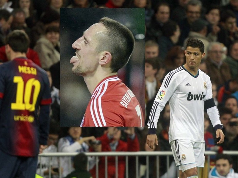 Finalisti Zlatej lopty FIFA (zľava): Lionel Messi, Franck Ribéry a Cristiano Ronaldo