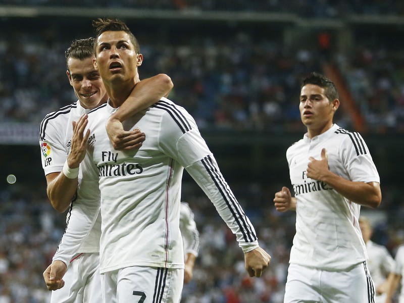 Cristiano Ronaldo a Gareth Bale oslavujú gól Realu