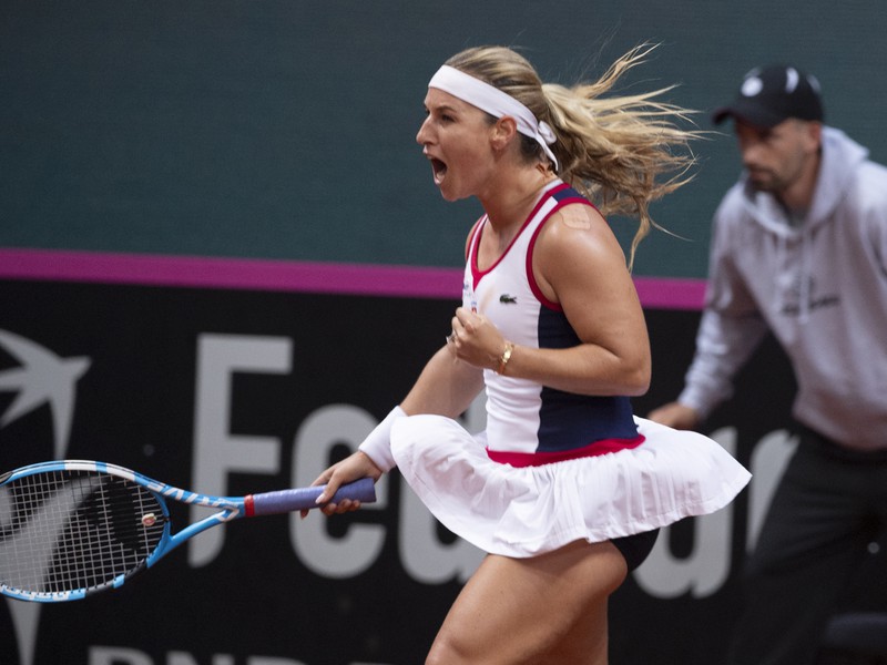 Na snímke slovenská tenistka Dominika Cibulková  sa raduje po víťazstve 
