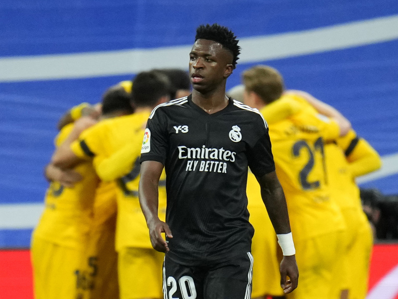 Vinicius Junior reaguje na štvrtý gól v sieti Realu Madrid