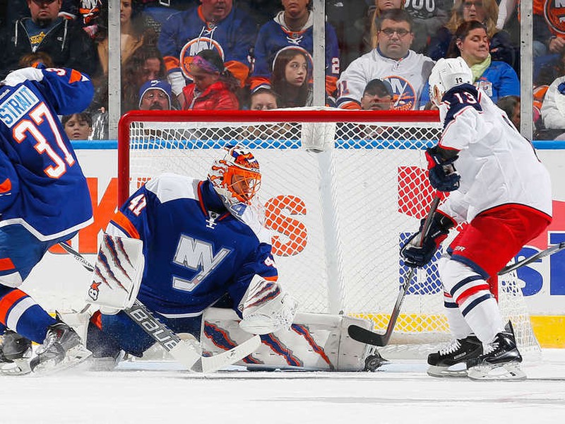 Jaroslav Halák v zápase s Columbusom Blue Jackets
