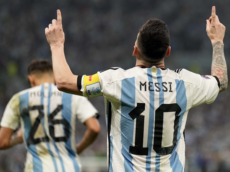 Lionel Messi oslavuje gól v drese Argentíny